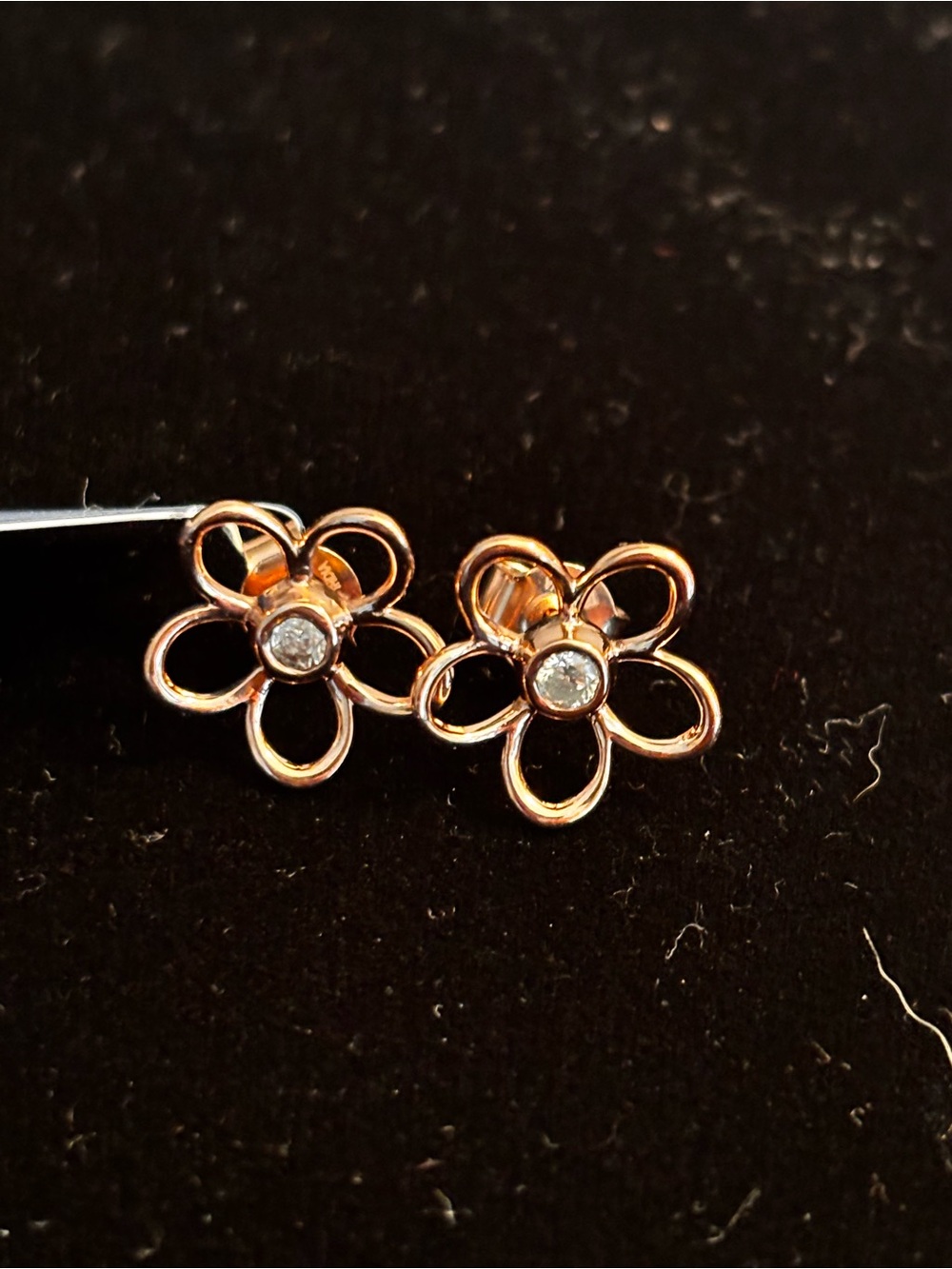 Delicate Flower Stud Earrings in Rose Gold with Center Diamond Stones